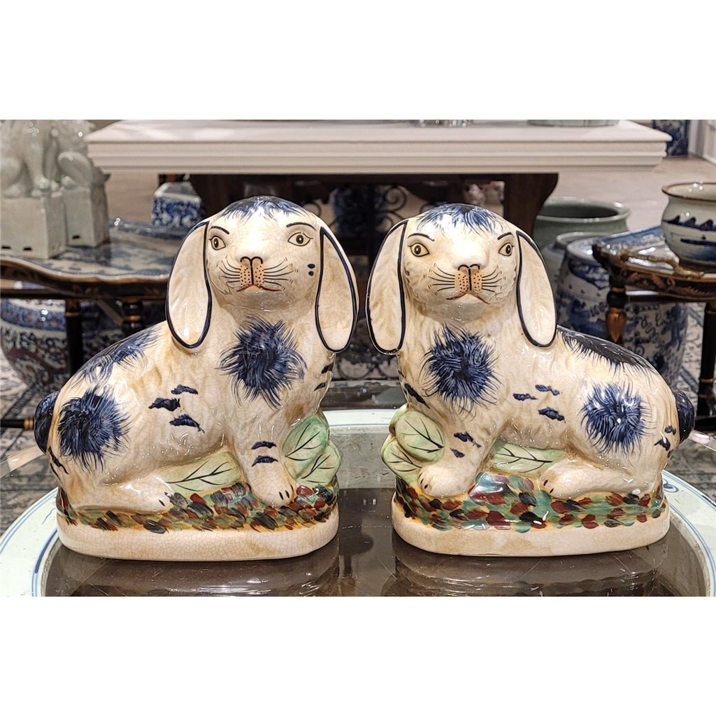 Danny's Fine Porcelain Home Decor Danny's Fine Porcelain Staffordshire Bunny Hares- Blue - Pair