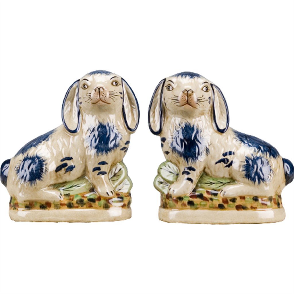 Danny's Fine Porcelain Home Decor Danny's Fine Porcelain Staffordshire Bunny Hares- Blue - Pair