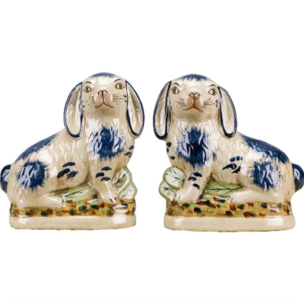 Danny's Fine Porcelain Home Decor Danny's Fine Porcelain Staffordshire Bunny Hares- Blue - Pair
