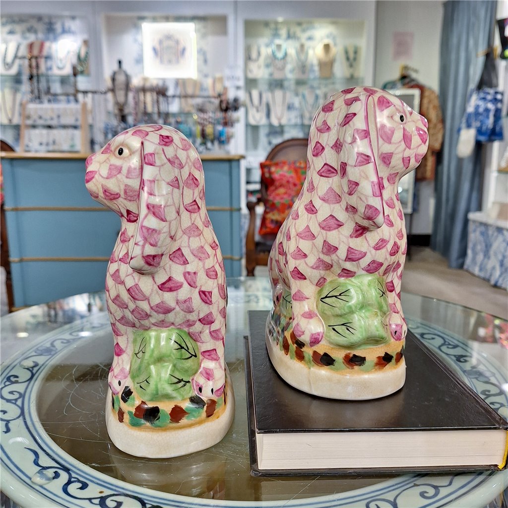 Danny's Fine Porcelain Home Decor Danny's Fine Porcelain Staffordshire Bunny Hares – Pink Fishnet (Pair)