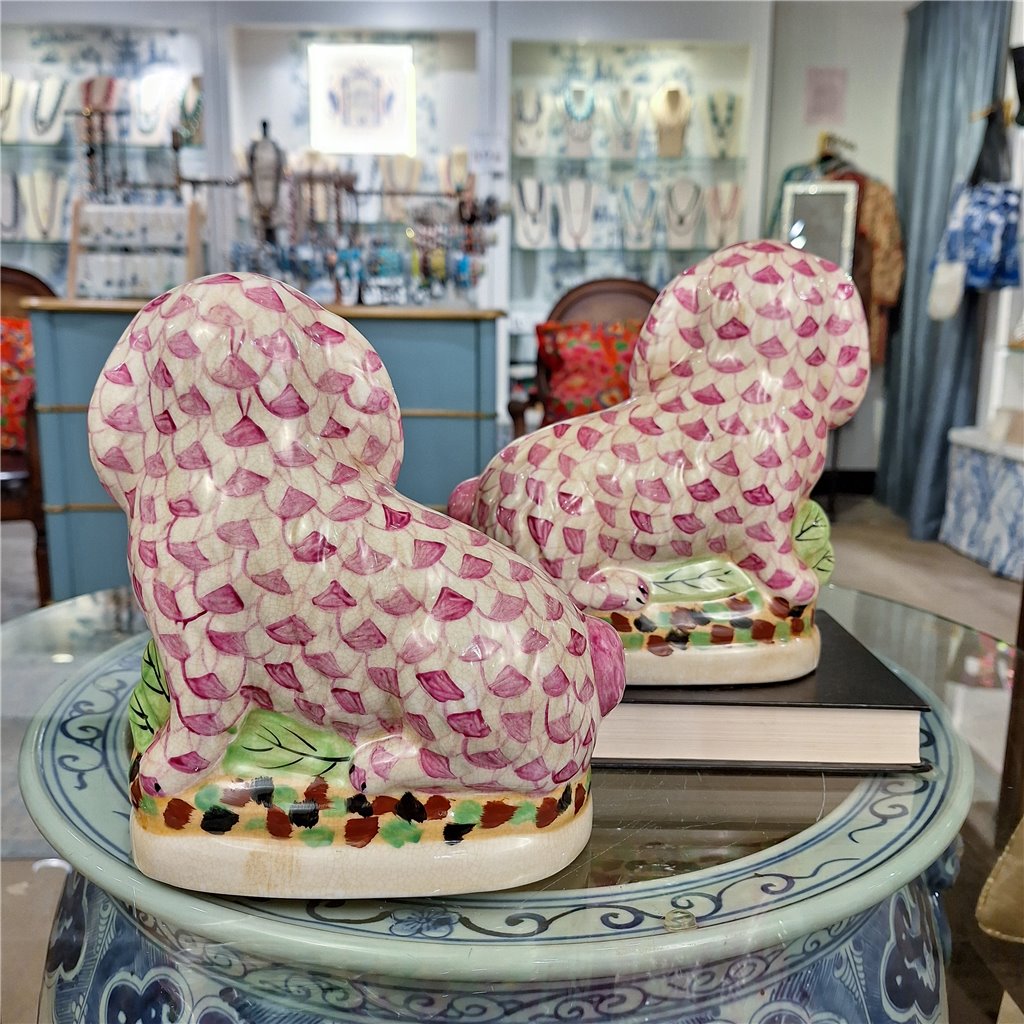Danny's Fine Porcelain Home Decor Danny's Fine Porcelain Staffordshire Bunny Hares – Pink Fishnet (Pair)