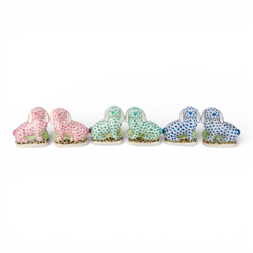 Danny's Fine Porcelain Home Decor Danny's Fine Porcelain Staffordshire Bunny Hares – Pink Fishnet (Pair)