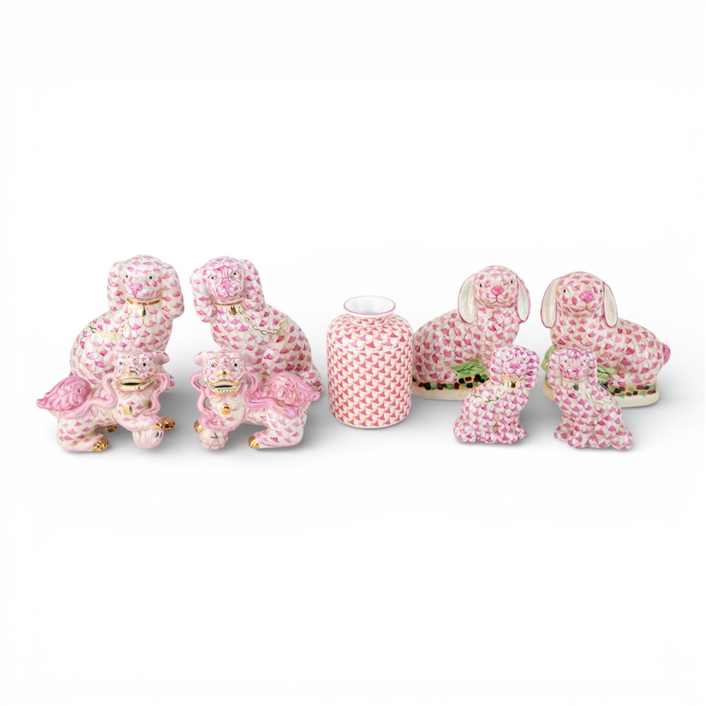 Danny's Fine Porcelain Home Decor Danny's Fine Porcelain Staffordshire Bunny Hares – Pink Fishnet (Pair)