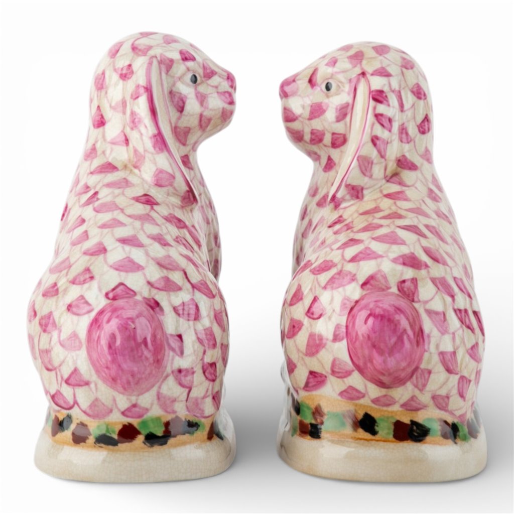 Danny's Fine Porcelain Home Decor Danny's Fine Porcelain Staffordshire Bunny Hares – Pink Fishnet (Pair)