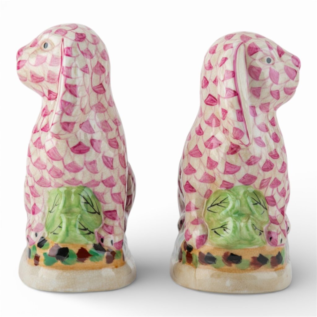 Danny's Fine Porcelain Home Decor Danny's Fine Porcelain Staffordshire Bunny Hares – Pink Fishnet (Pair)