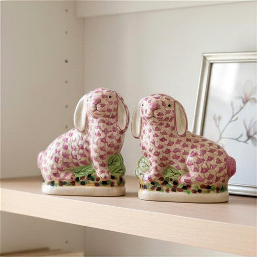 Danny's Fine Porcelain Home Decor Danny's Fine Porcelain Staffordshire Bunny Hares – Pink Fishnet (Pair)