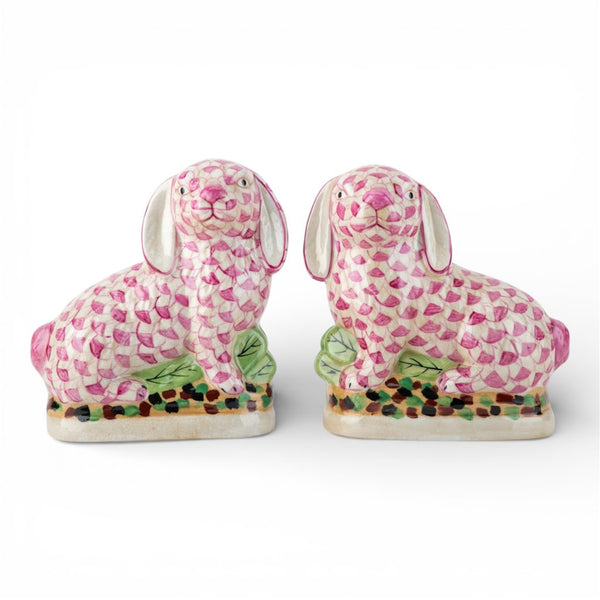 Danny's Fine Porcelain Home Decor Danny's Fine Porcelain Staffordshire Bunny Hares – Pink Fishnet (Pair)