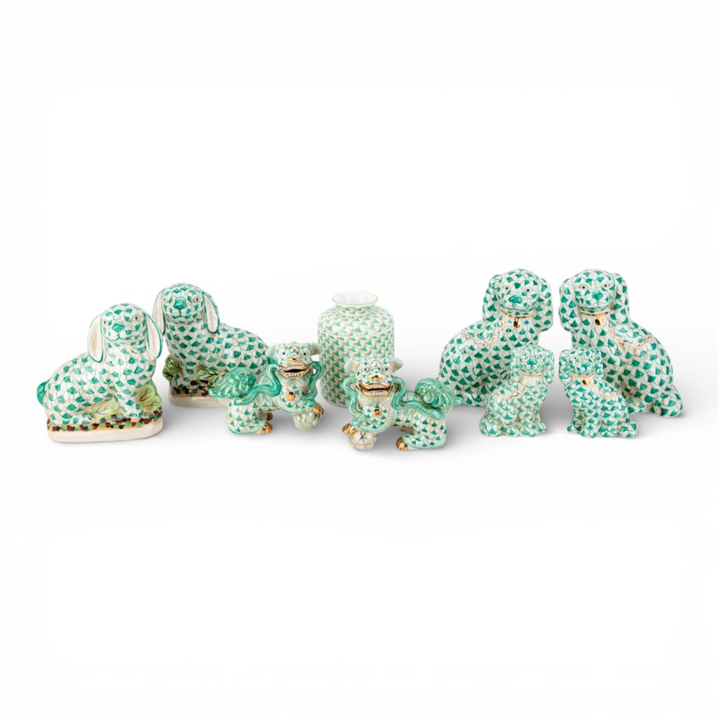 Danny's Fine Porcelain Home Decor Danny's Fine Porcelain Staffordshire Bunny Hares – Teal Fishnet (Pair)