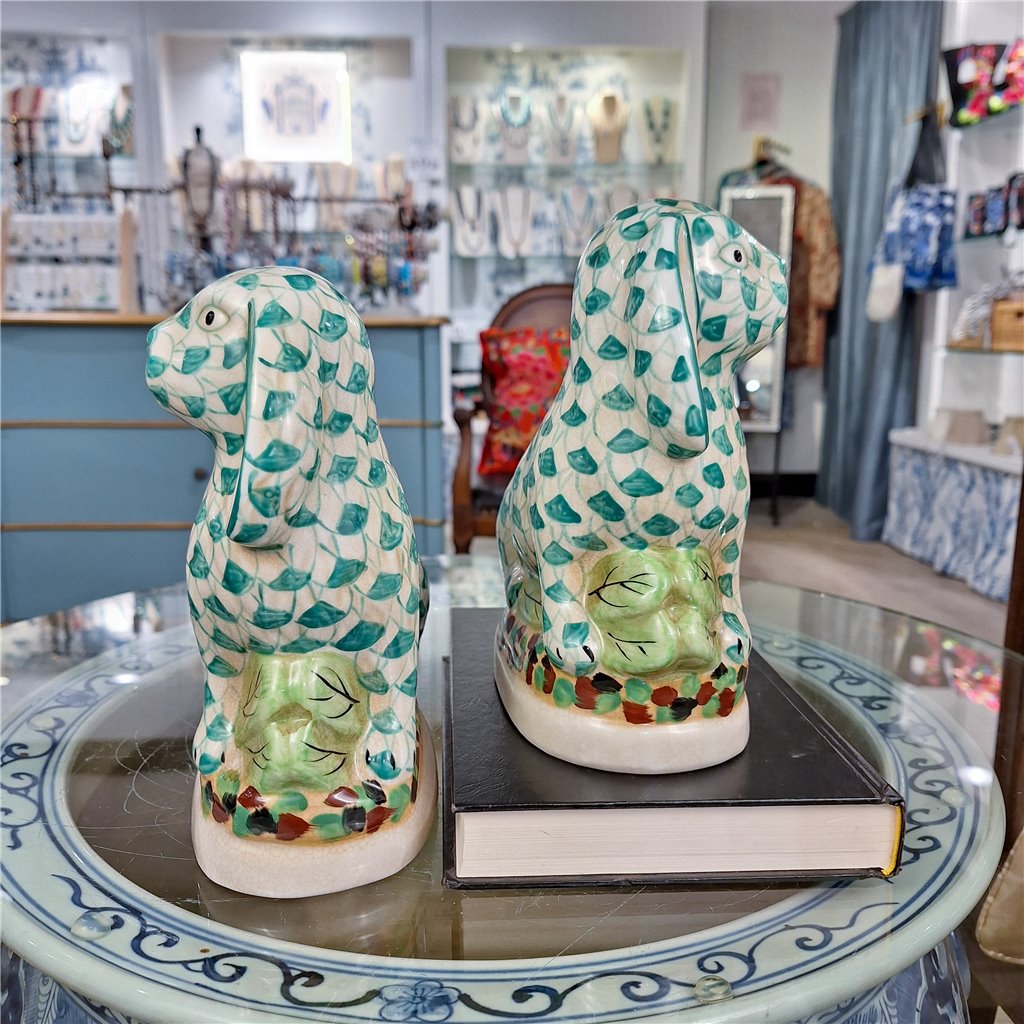 Danny's Fine Porcelain Home Decor Danny's Fine Porcelain Staffordshire Bunny Hares – Teal Fishnet (Pair)