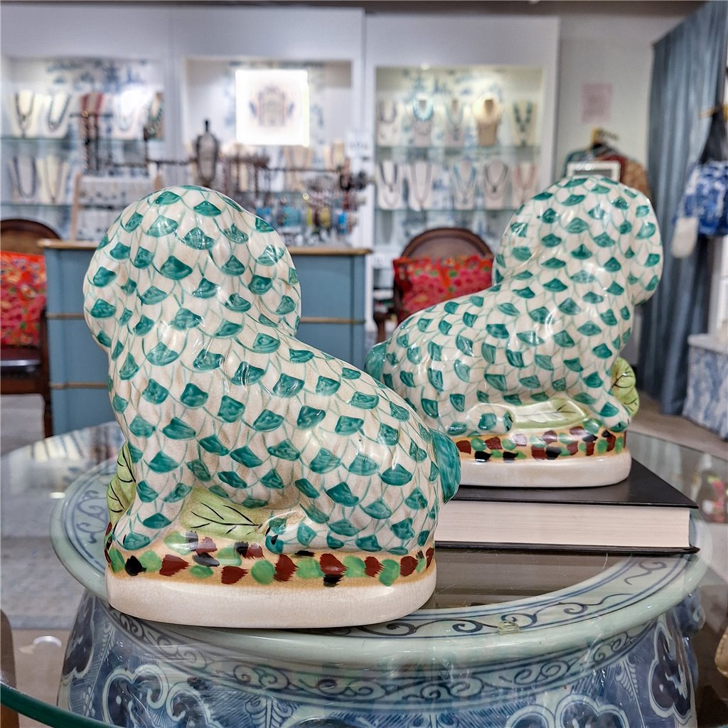 Danny's Fine Porcelain Home Decor Danny's Fine Porcelain Staffordshire Bunny Hares – Teal Fishnet (Pair)