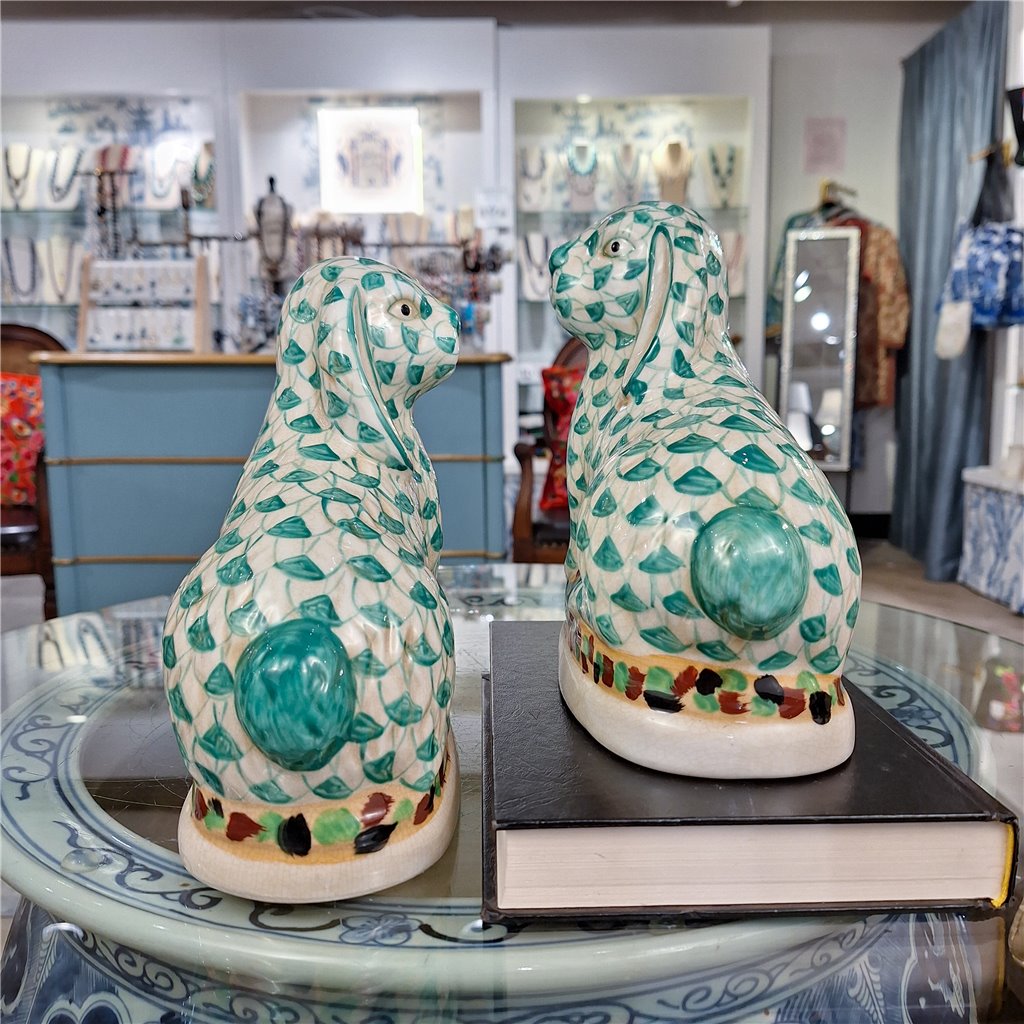 Danny's Fine Porcelain Home Decor Danny's Fine Porcelain Staffordshire Bunny Hares – Teal Fishnet (Pair)