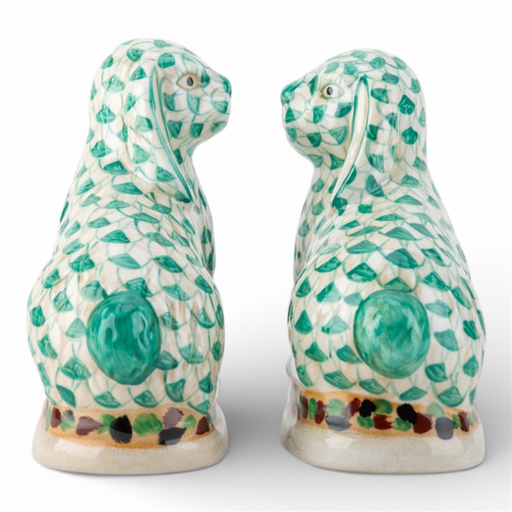 Danny's Fine Porcelain Home Decor Danny's Fine Porcelain Staffordshire Bunny Hares – Teal Fishnet (Pair)