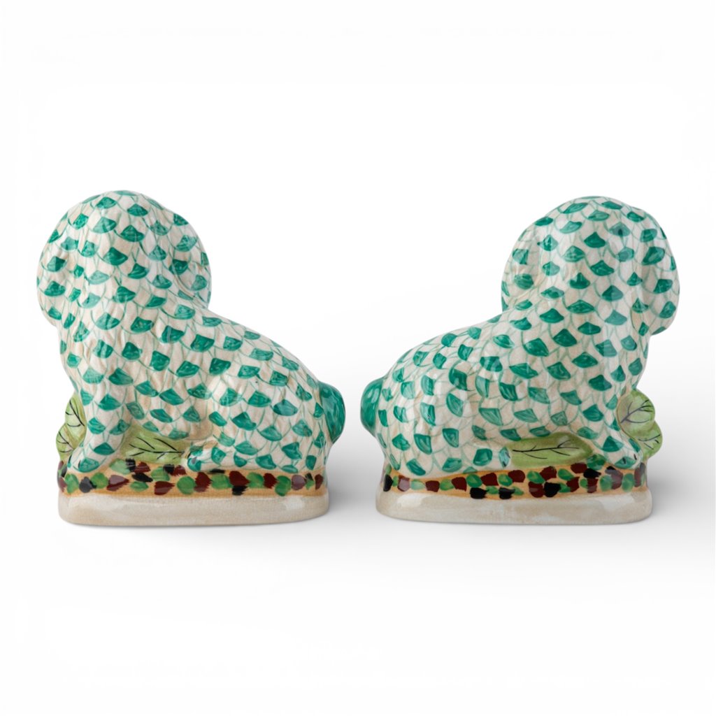 Danny's Fine Porcelain Home Decor Danny's Fine Porcelain Staffordshire Bunny Hares – Teal Fishnet (Pair)