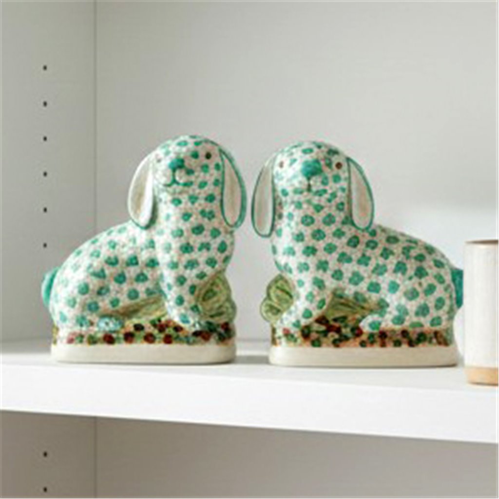 Danny's Fine Porcelain Home Decor Danny's Fine Porcelain Staffordshire Bunny Hares – Teal Fishnet (Pair)