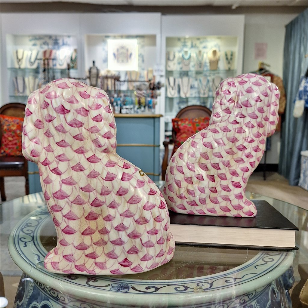 Danny's Fine Porcelain Home Decor Danny's Fine Porcelain Staffordshire Dogs – Pink Fishnet (Special Edition)