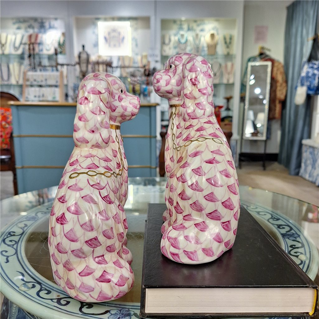 Danny's Fine Porcelain Home Decor Danny's Fine Porcelain Staffordshire Dogs – Pink Fishnet (Special Edition)