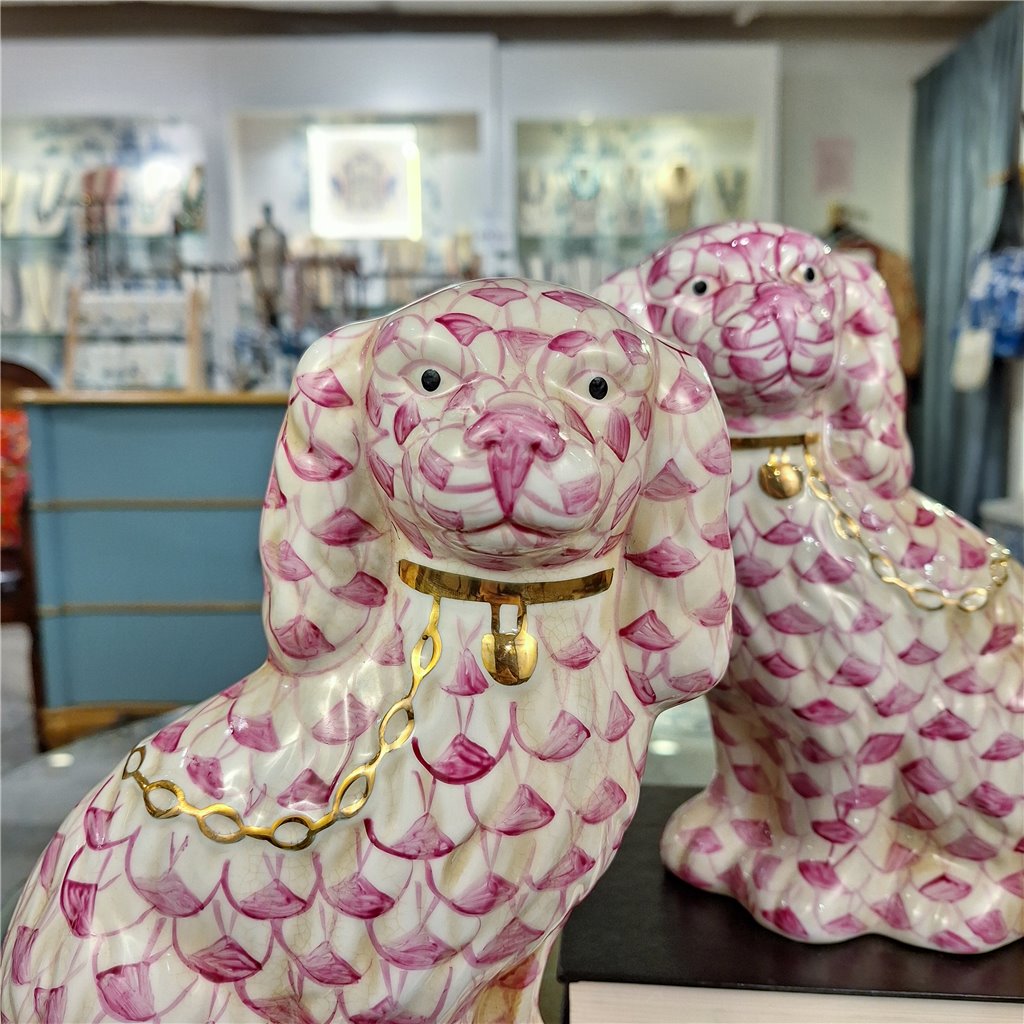 Danny's Fine Porcelain Home Decor Danny's Fine Porcelain Staffordshire Dogs – Pink Fishnet (Special Edition)