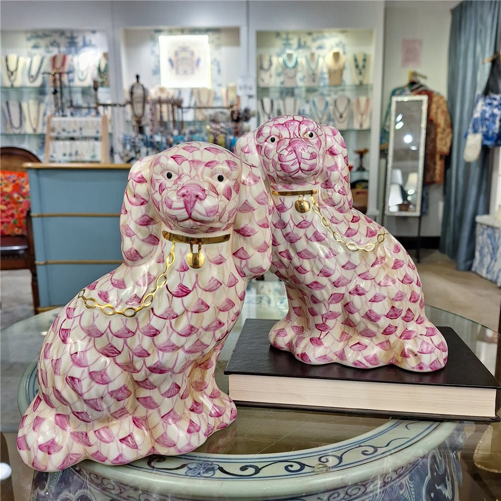 Danny's Fine Porcelain Home Decor Danny's Fine Porcelain Staffordshire Dogs – Pink Fishnet (Special Edition)