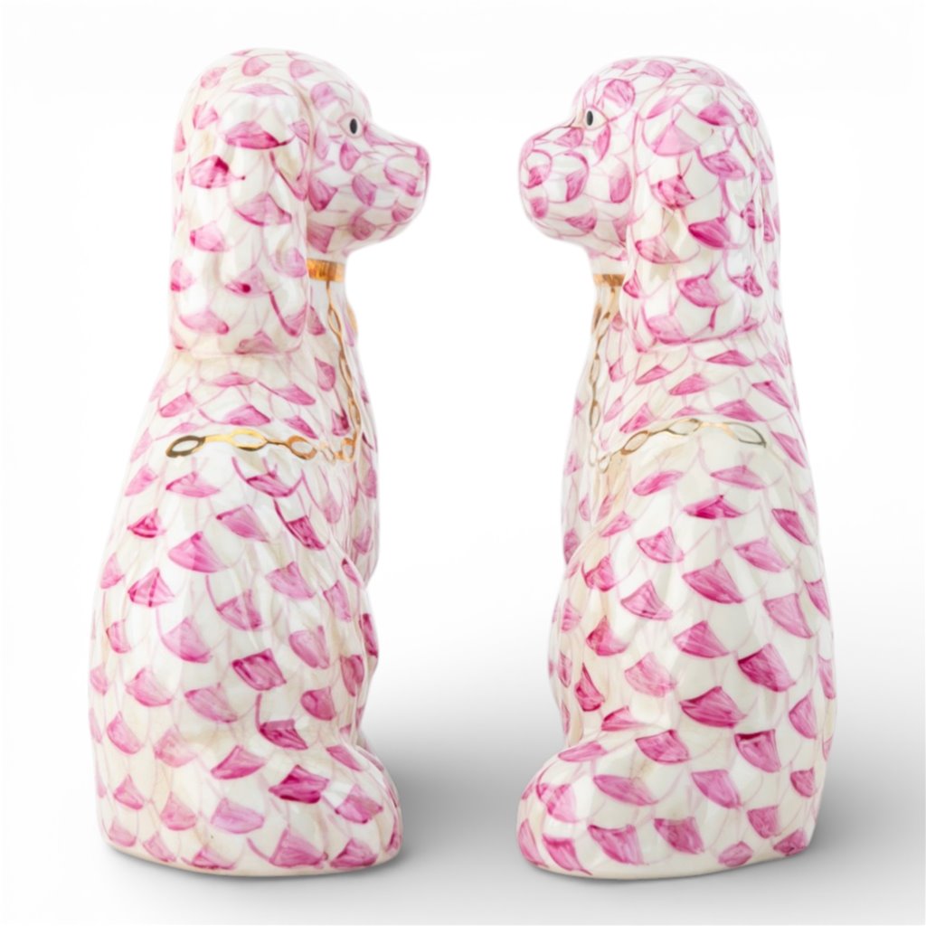 Danny's Fine Porcelain Home Decor Danny's Fine Porcelain Staffordshire Dogs – Pink Fishnet (Special Edition)
