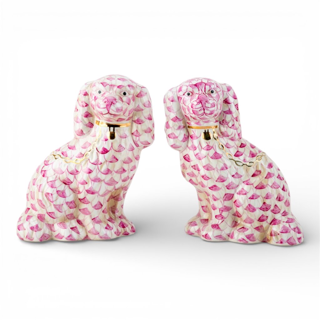 Danny's Fine Porcelain Home Decor Danny's Fine Porcelain Staffordshire Dogs – Pink Fishnet (Special Edition)
