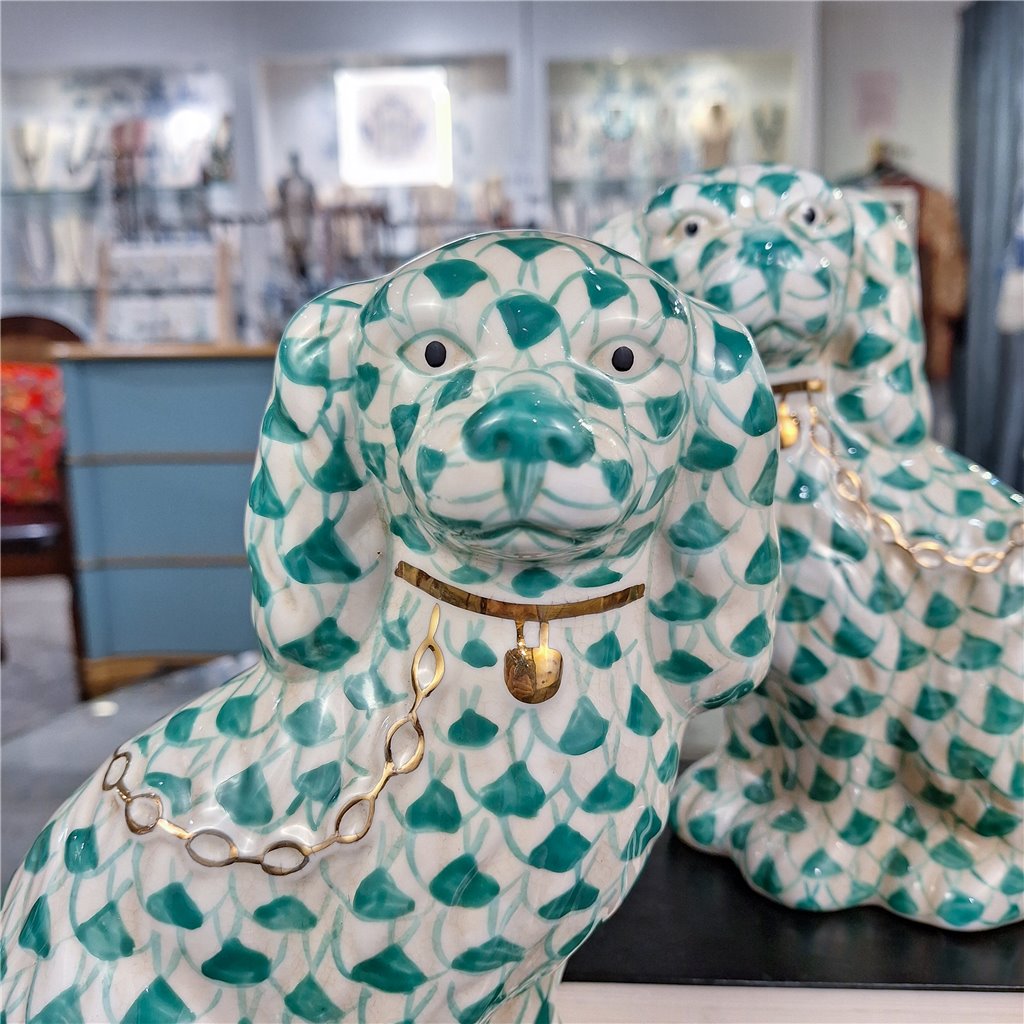 Danny's Fine Porcelain Home Decor Danny's Fine Porcelain Staffordshire Dogs – Teal Fishnet (Special Edition)