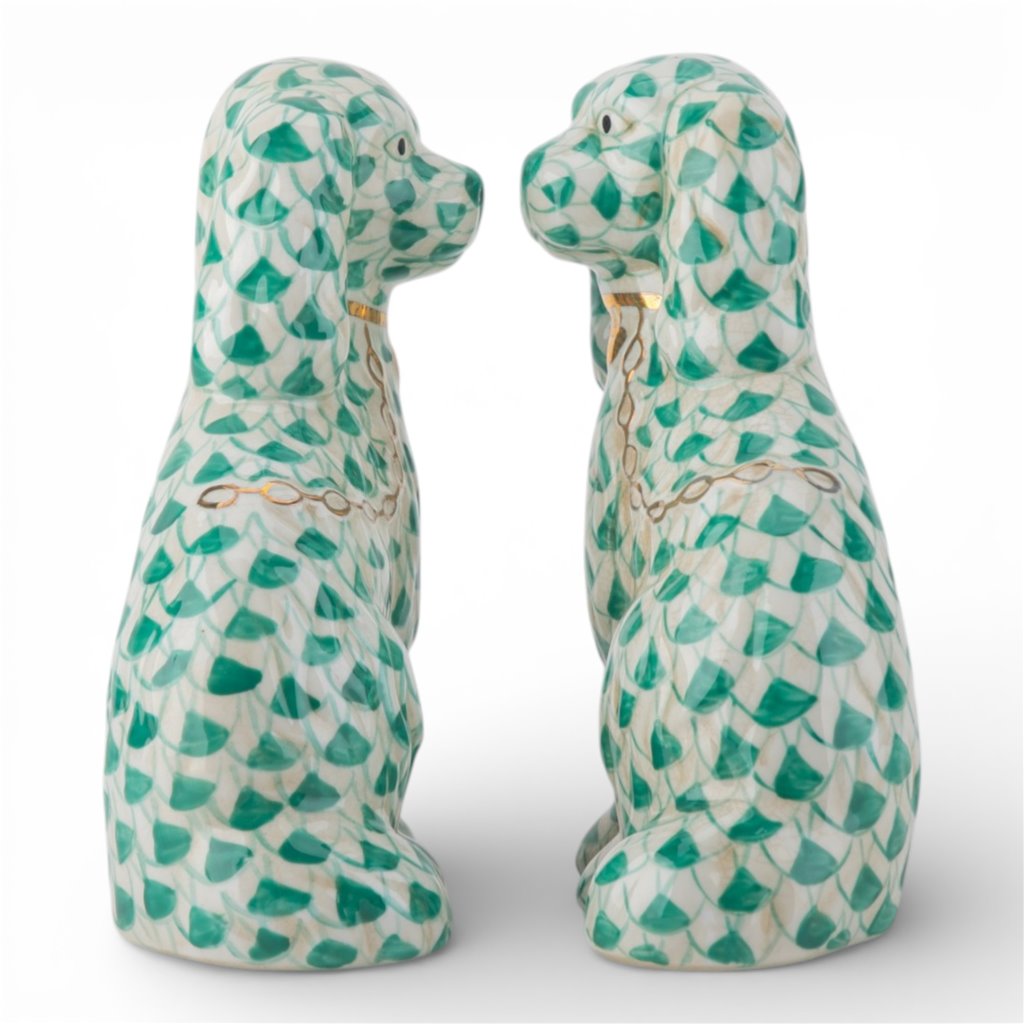 Danny's Fine Porcelain Home Decor Danny's Fine Porcelain Staffordshire Dogs – Teal Fishnet (Special Edition)