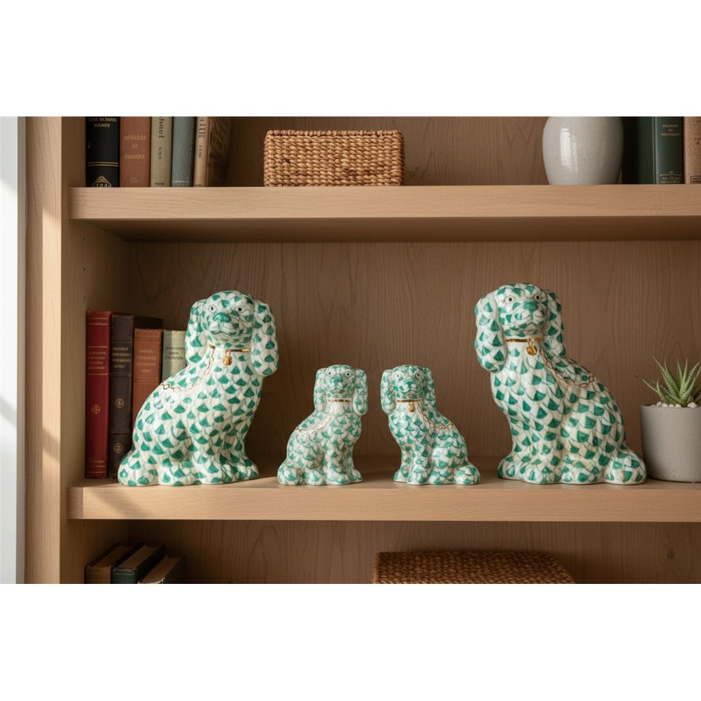 Danny's Fine Porcelain Home Decor Danny's Fine Porcelain Staffordshire Dogs – Teal Fishnet (Special Edition)