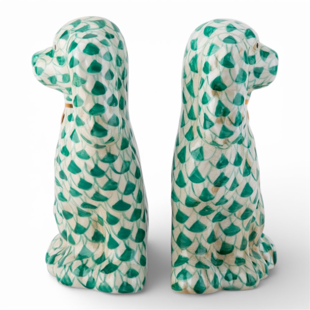 Danny's Fine Porcelain Home Decor Danny's Fine Porcelain Staffordshire Dogs – Teal Fishnet (Special Edition)