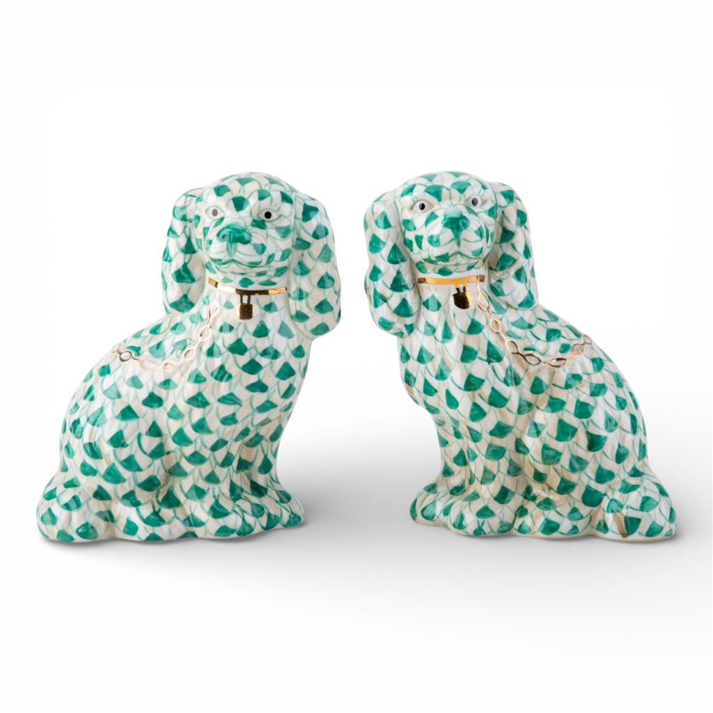 Danny's Fine Porcelain Home Decor Danny's Fine Porcelain Staffordshire Dogs – Teal Fishnet (Special Edition)