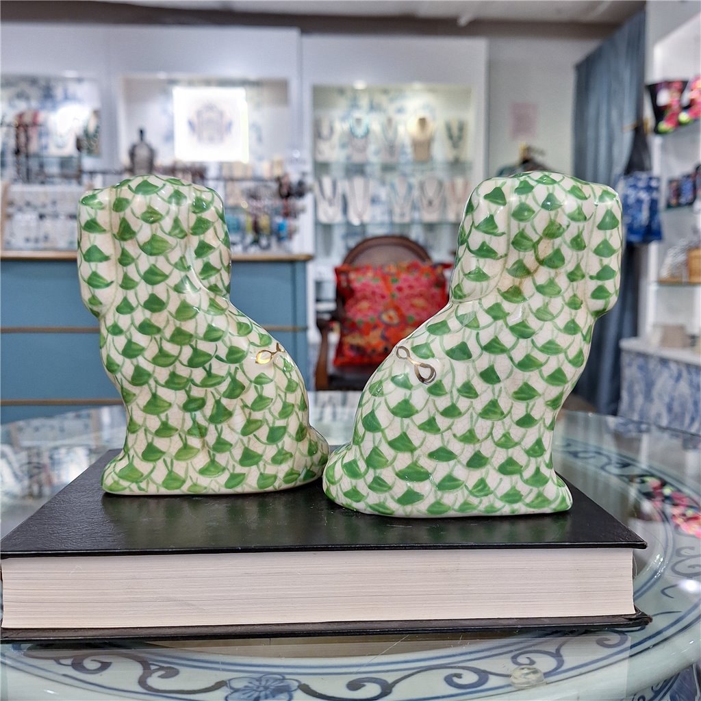 Danny's Fine Porcelain Home Decor Danny's Fine Porcelain Staffordshire Small Dog - Green Fishnet (Min 2 Pairs)