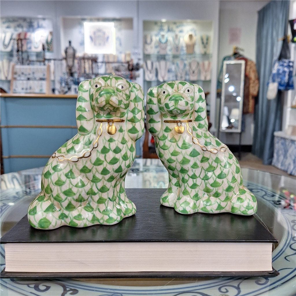 Danny's Fine Porcelain Home Decor Danny's Fine Porcelain Staffordshire Small Dog - Green Fishnet (Min 2 Pairs)