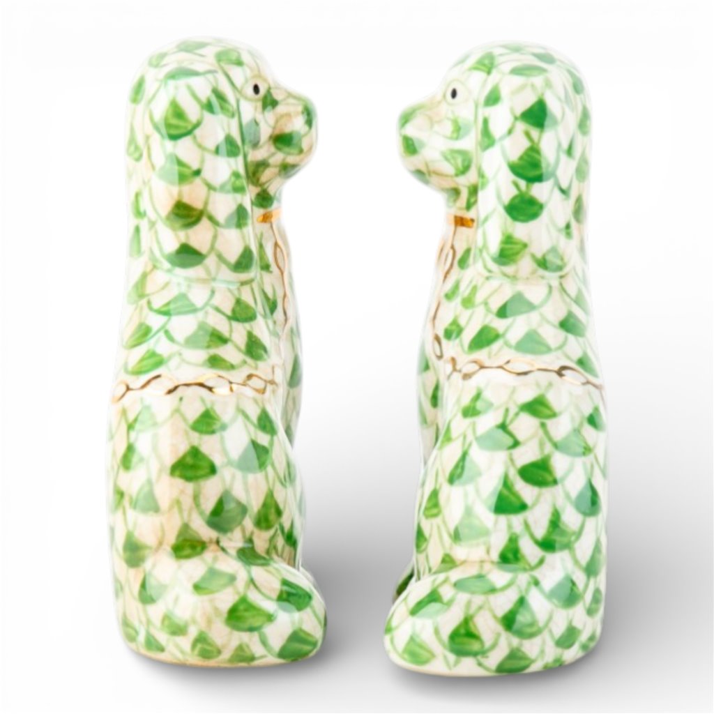 Danny's Fine Porcelain Home Decor Danny's Fine Porcelain Staffordshire Small Dog - Green Fishnet (Min 2 Pairs)