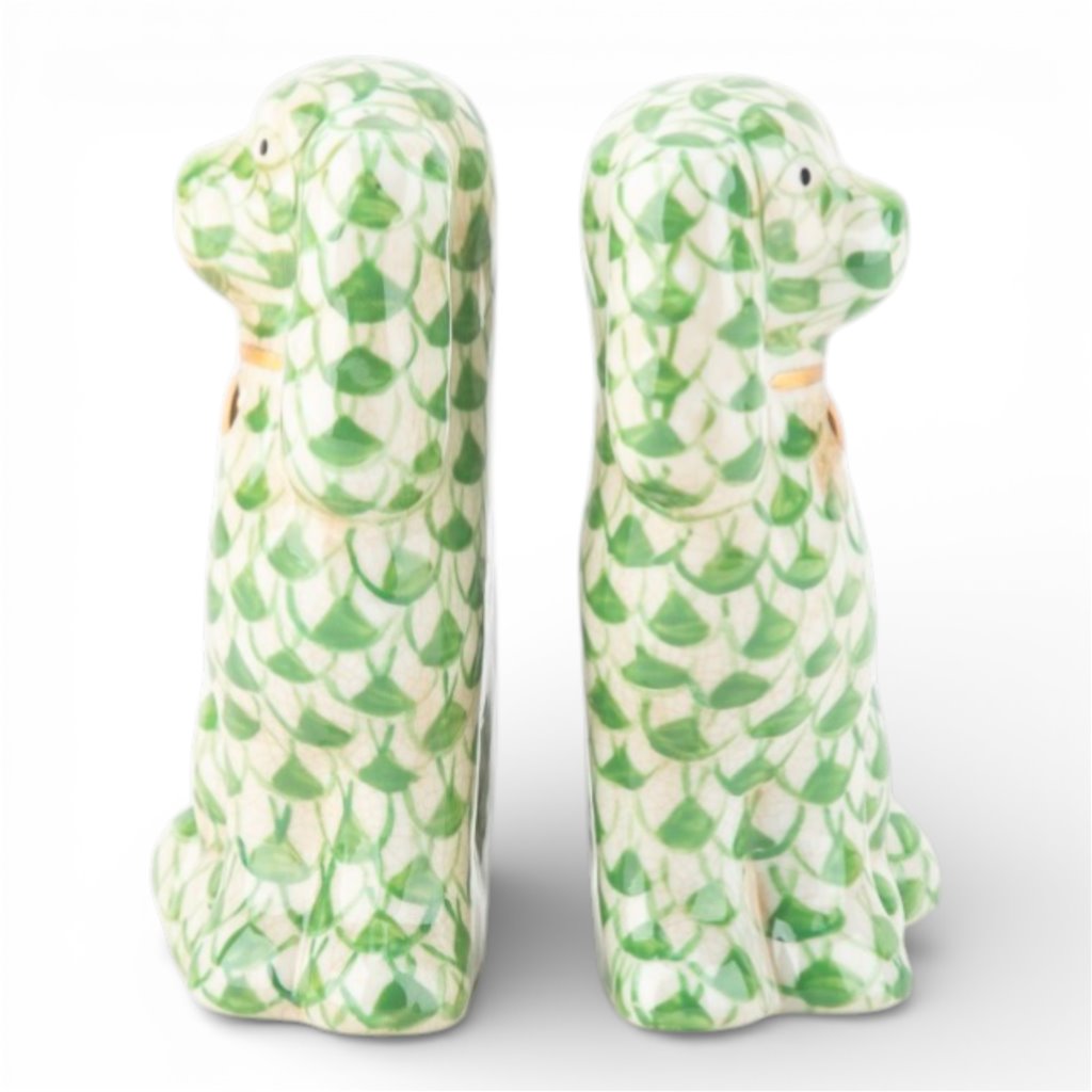 Danny's Fine Porcelain Home Decor Danny's Fine Porcelain Staffordshire Small Dog - Green Fishnet (Min 2 Pairs)
