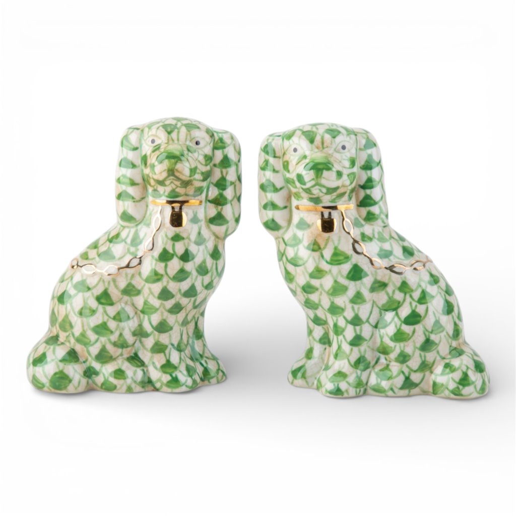 Danny's Fine Porcelain Home Decor Danny's Fine Porcelain Staffordshire Small Dog - Green Fishnet (Min 2 Pairs)