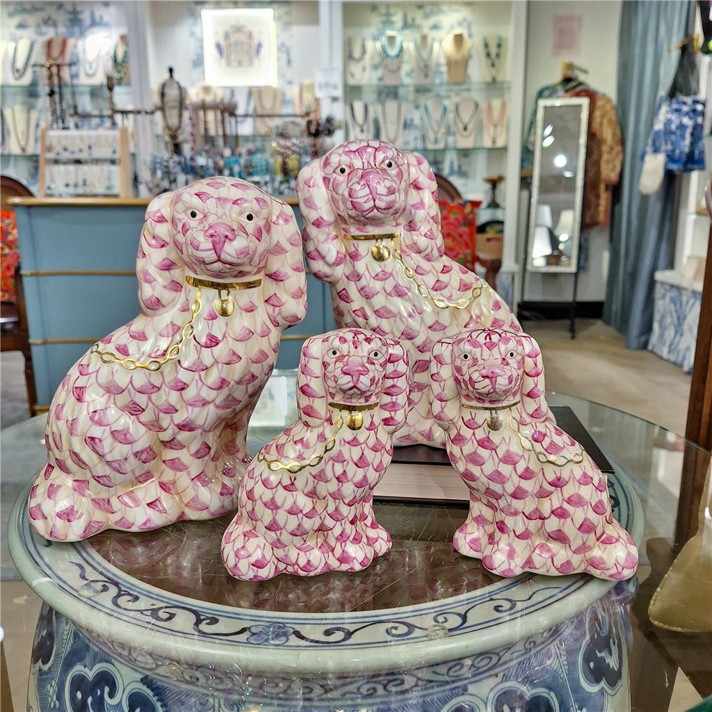 Danny's Fine Porcelain Home Decor Danny's Fine Porcelain Staffordshire Small Dog - Pink Fishnet (Min 2 Pairs)