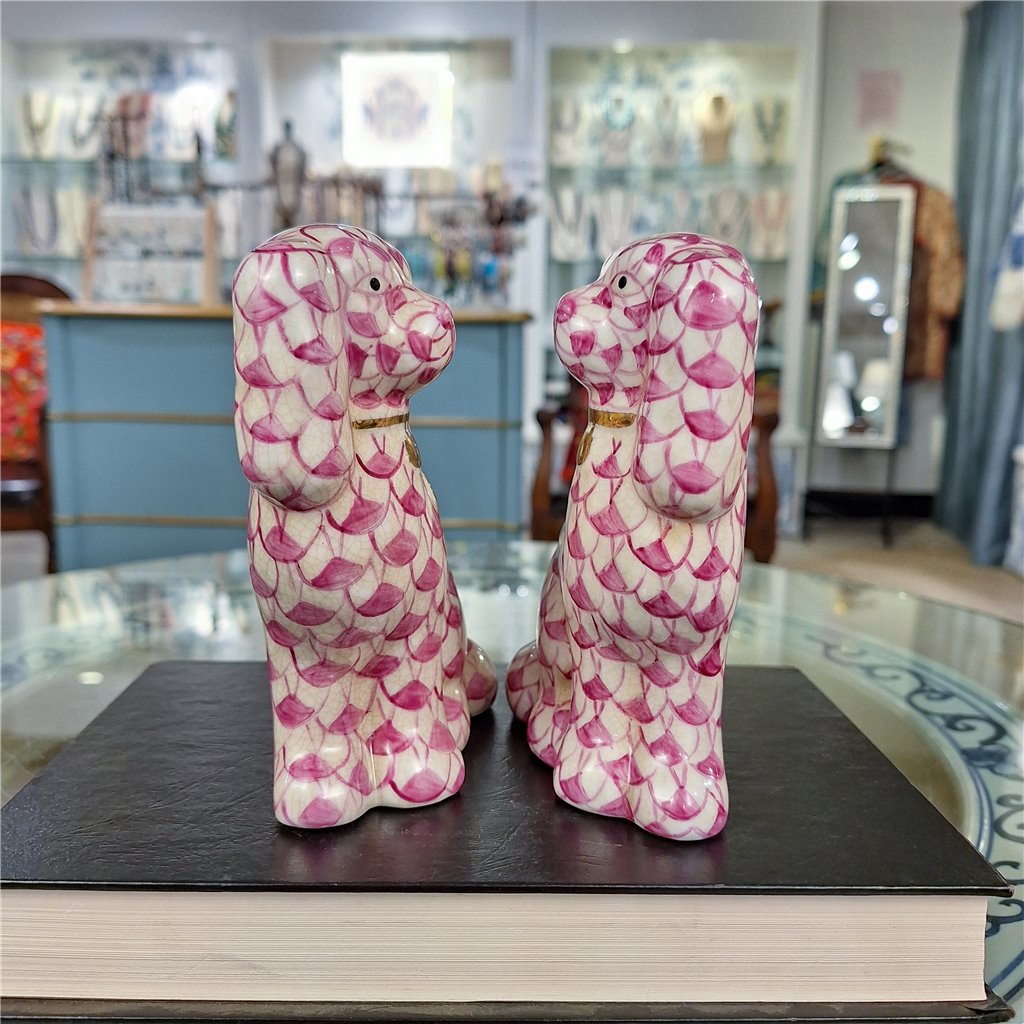 Danny's Fine Porcelain Home Decor Danny's Fine Porcelain Staffordshire Small Dog - Pink Fishnet (Min 2 Pairs)