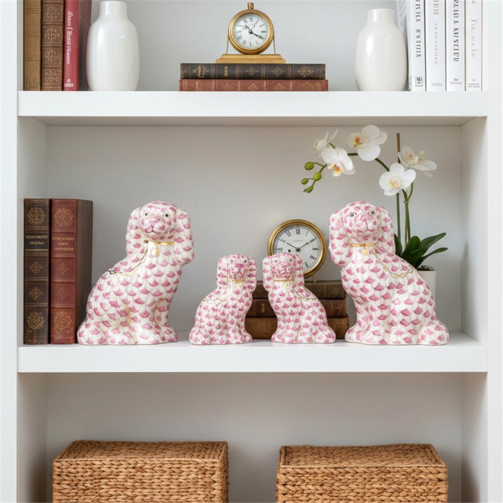 Danny's Fine Porcelain Home Decor Danny's Fine Porcelain Staffordshire Small Dog - Pink Fishnet (Min 2 Pairs)