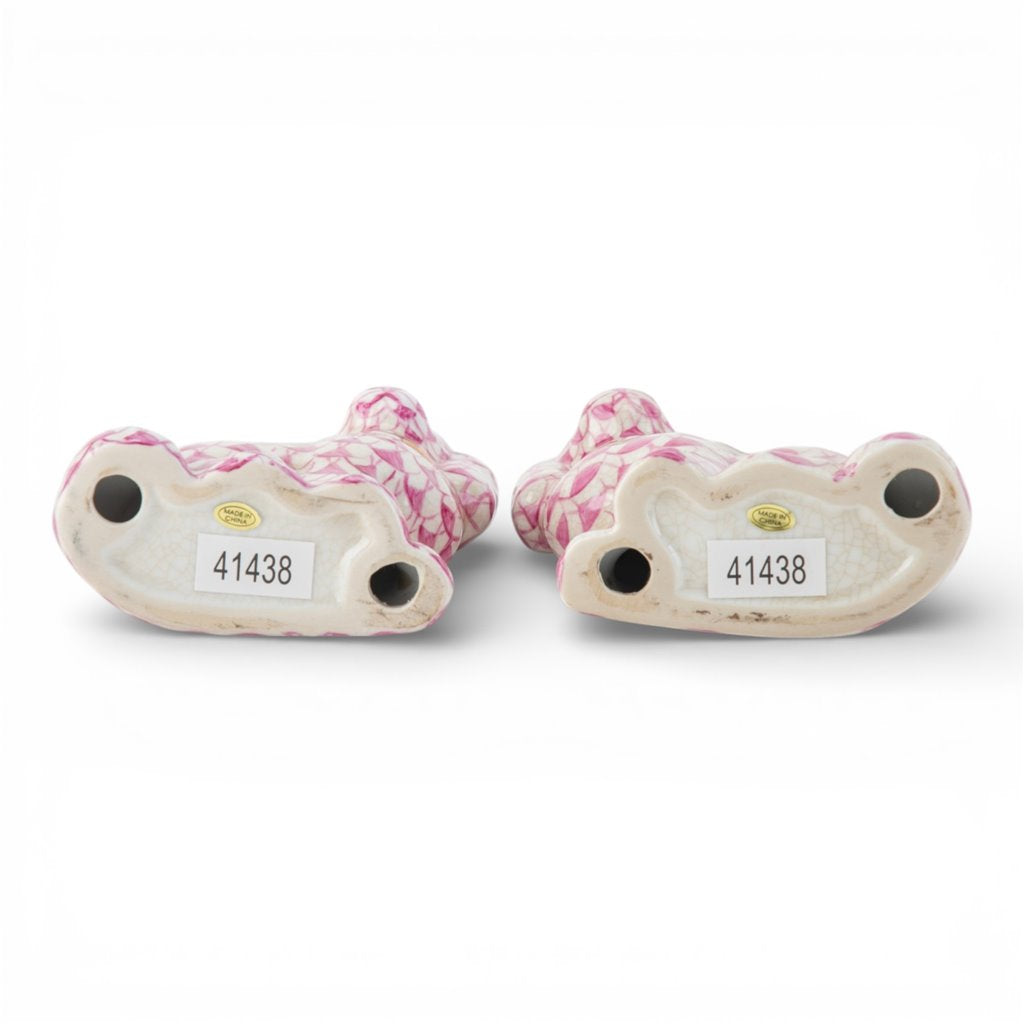 Danny's Fine Porcelain Home Decor Danny's Fine Porcelain Staffordshire Small Dog - Pink Fishnet (Min 2 Pairs)