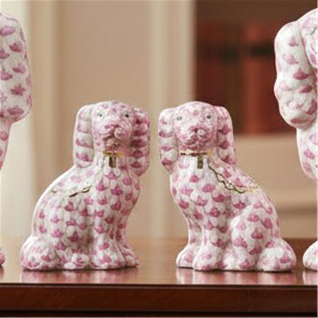 Danny's Fine Porcelain Home Decor Danny's Fine Porcelain Staffordshire Small Dog - Pink Fishnet (Min 2 Pairs)