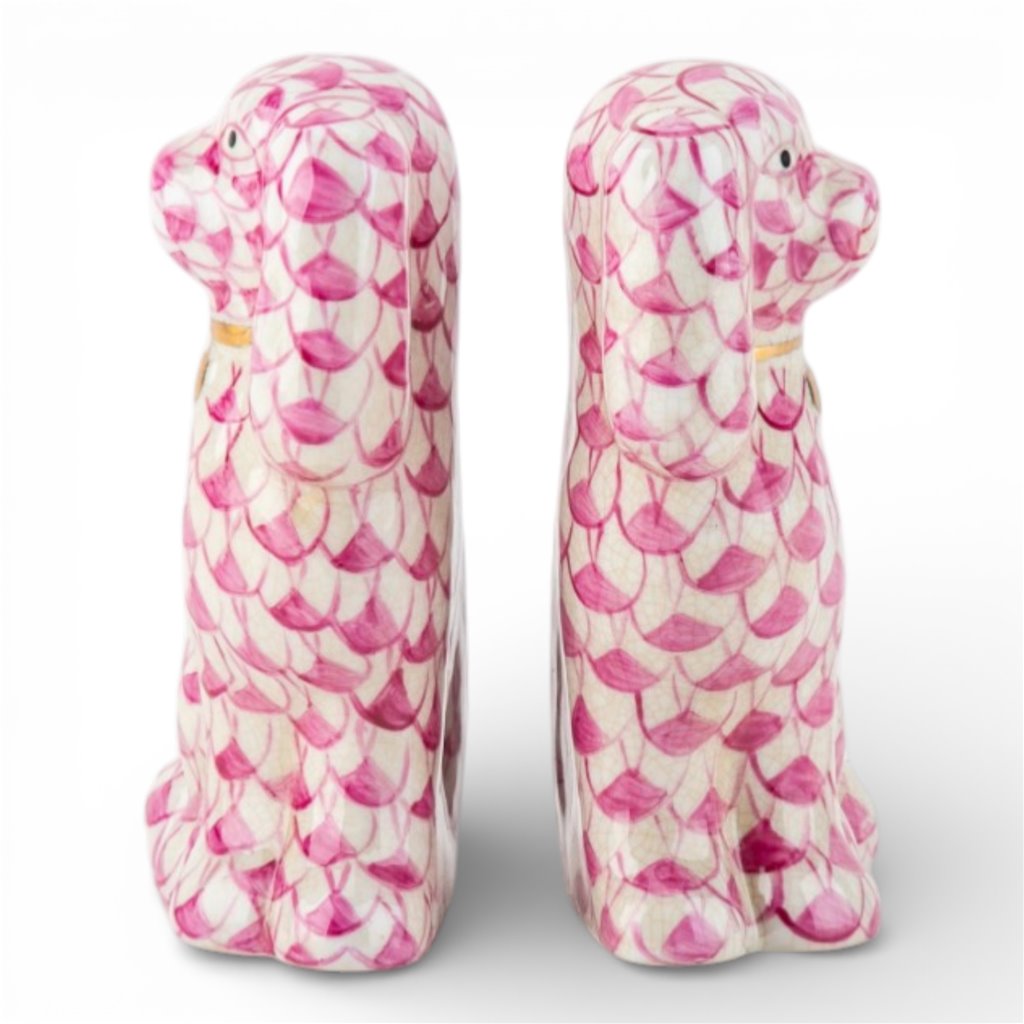 Danny's Fine Porcelain Home Decor Danny's Fine Porcelain Staffordshire Small Dog - Pink Fishnet (Min 2 Pairs)