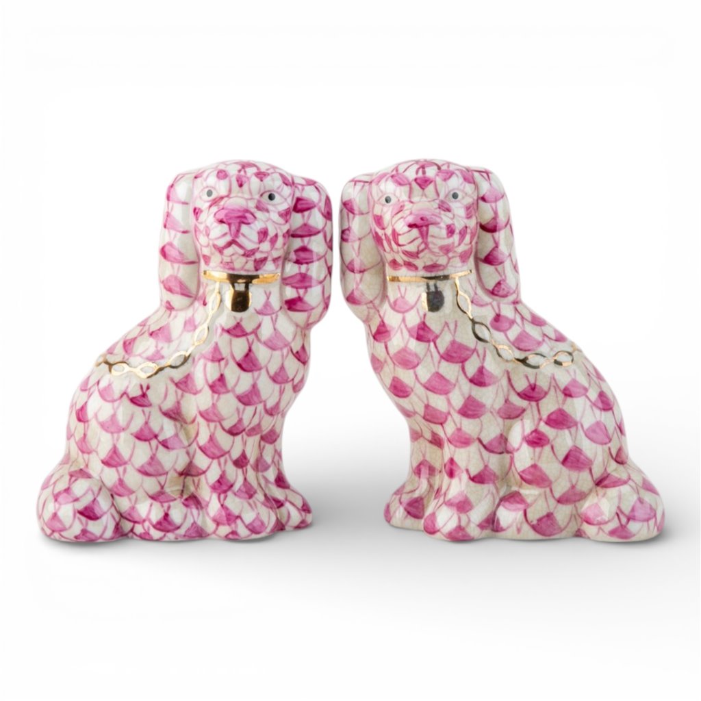 Danny's Fine Porcelain Home Decor Danny's Fine Porcelain Staffordshire Small Dog - Pink Fishnet (Min 2 Pairs)