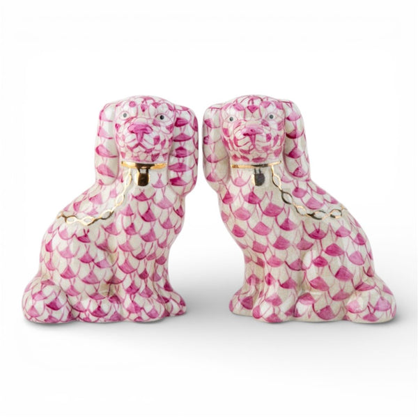 Danny's Fine Porcelain Home Decor Danny's Fine Porcelain Staffordshire Small Dog - Pink Fishnet (Min 2 Pairs)