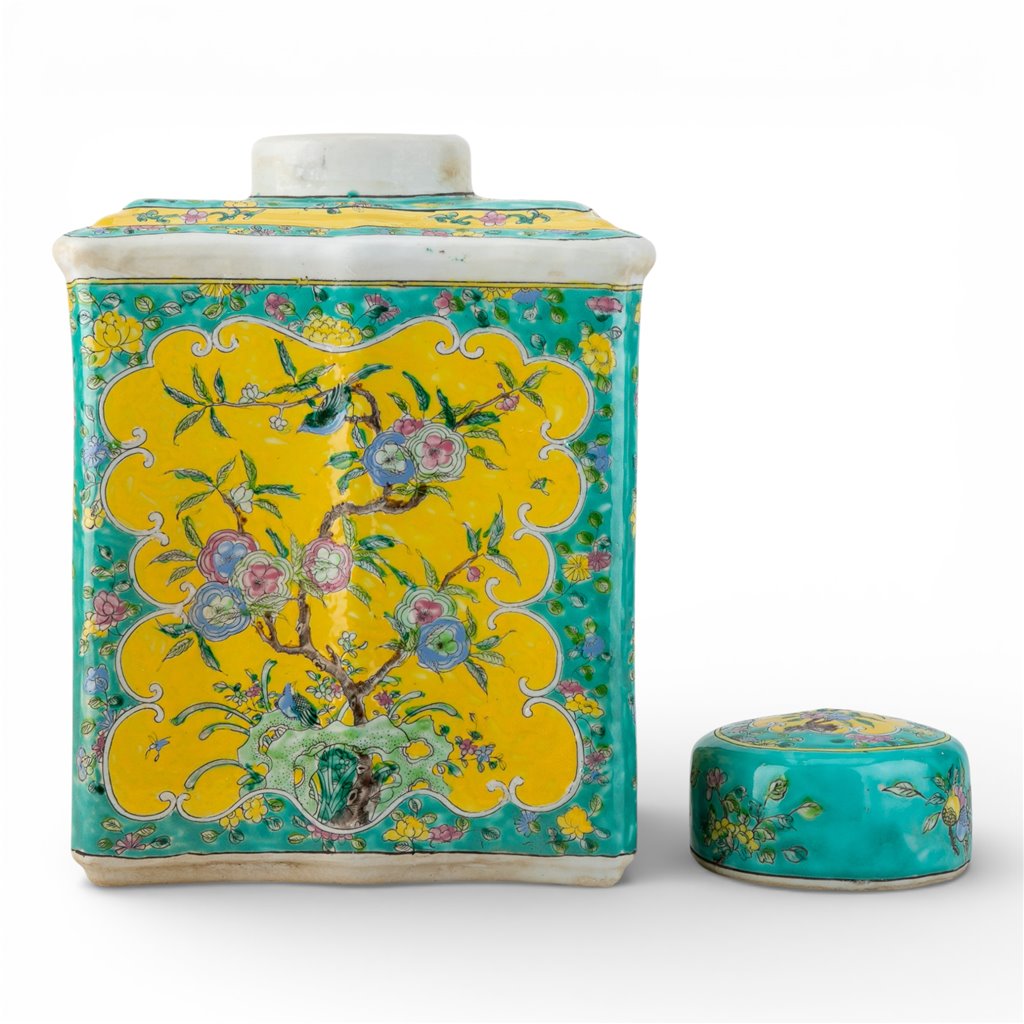 Danny's Fine Porcelain Home Decor Danny's Fine Porcelain Tea Jar-Green Yellow Flower Bird