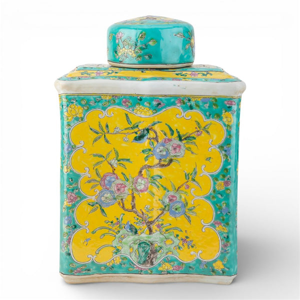 Danny's Fine Porcelain Home Decor Danny's Fine Porcelain Tea Jar-Green Yellow Flower Bird
