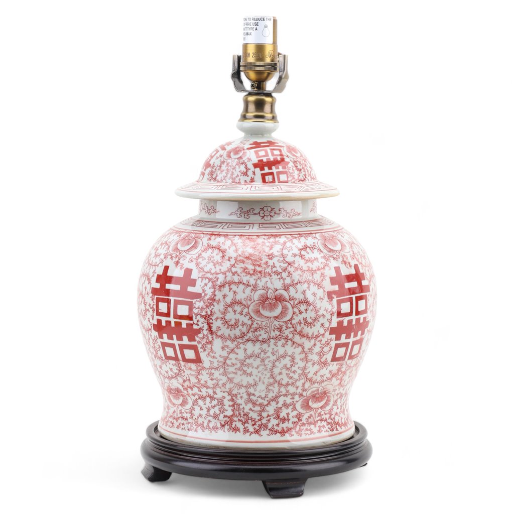 Danny's Fine Porcelain Lighting Danny's Fine Porcelain Temple Jar Lamp - Double Happiness (Salmon Color) (Shade: 2-830-15) 50949-L