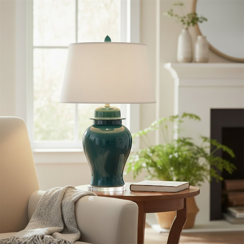 Danny's Fine Porcelain Home Decor Danny's Fine Porcelain Temple Jar Lamp - Peacock Green[2-847-19] Elegant Peacock Green Porcelain