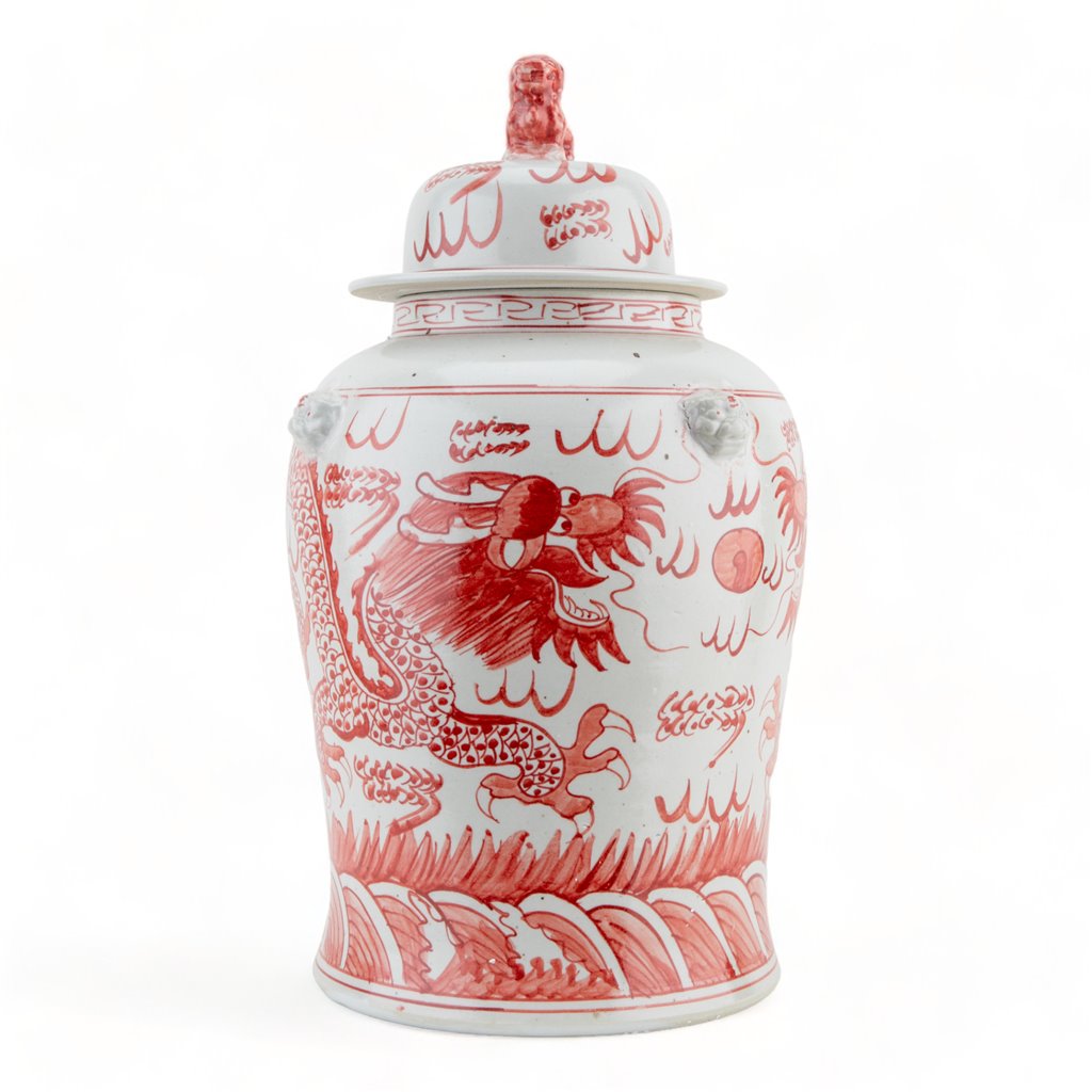Danny's Fine Porcelain Home Decor Danny's Fine Porcelain Temple Jar Light Red Dragon 51125
