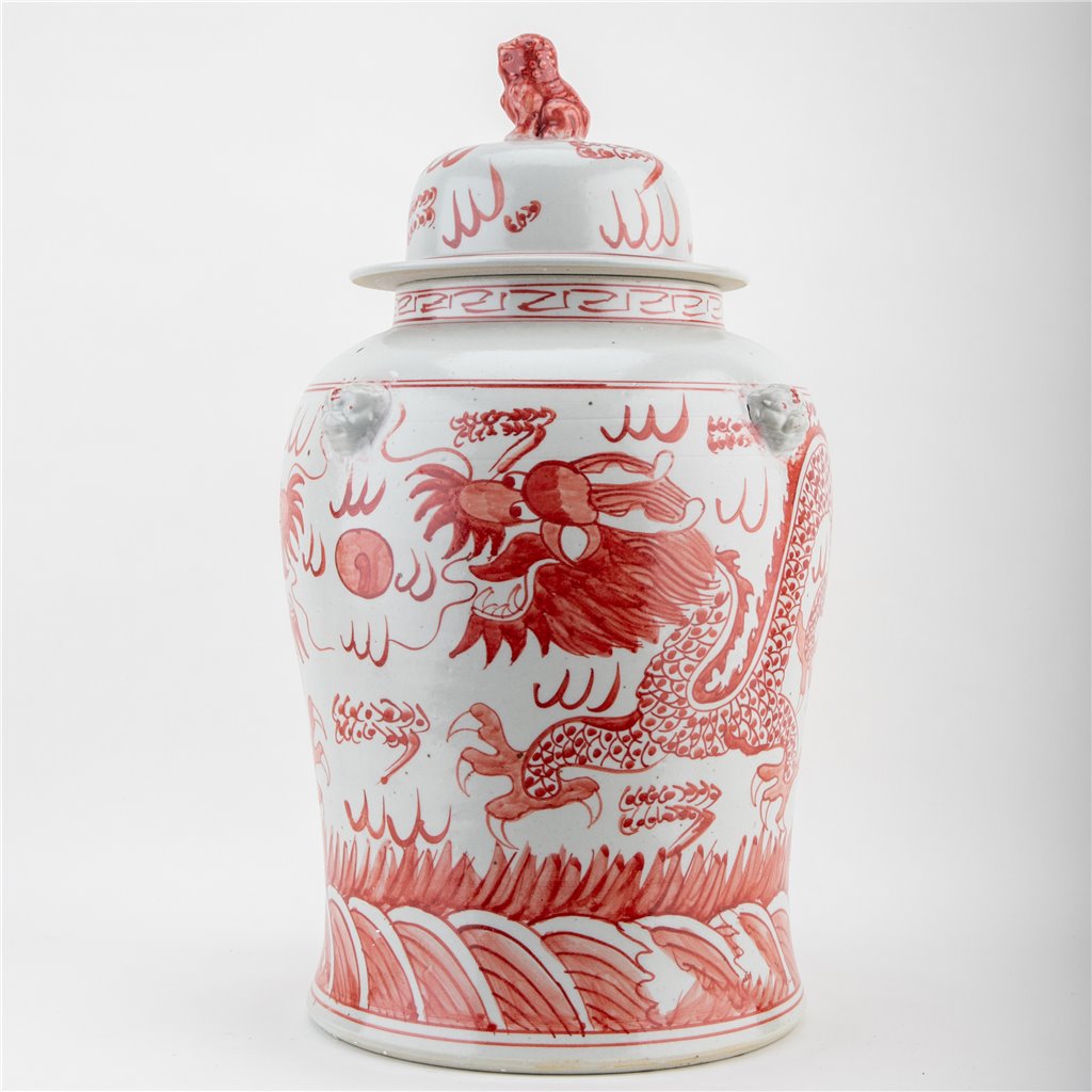 Danny's Fine Porcelain Home Decor Danny's Fine Porcelain Temple Jar Light Red Dragon 51125
