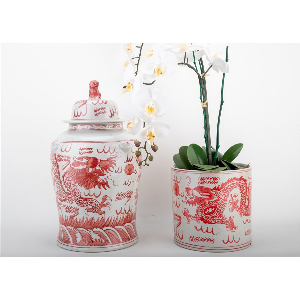 Danny's Fine Porcelain Home Decor Danny's Fine Porcelain Temple Jar Light Red Dragon 51125