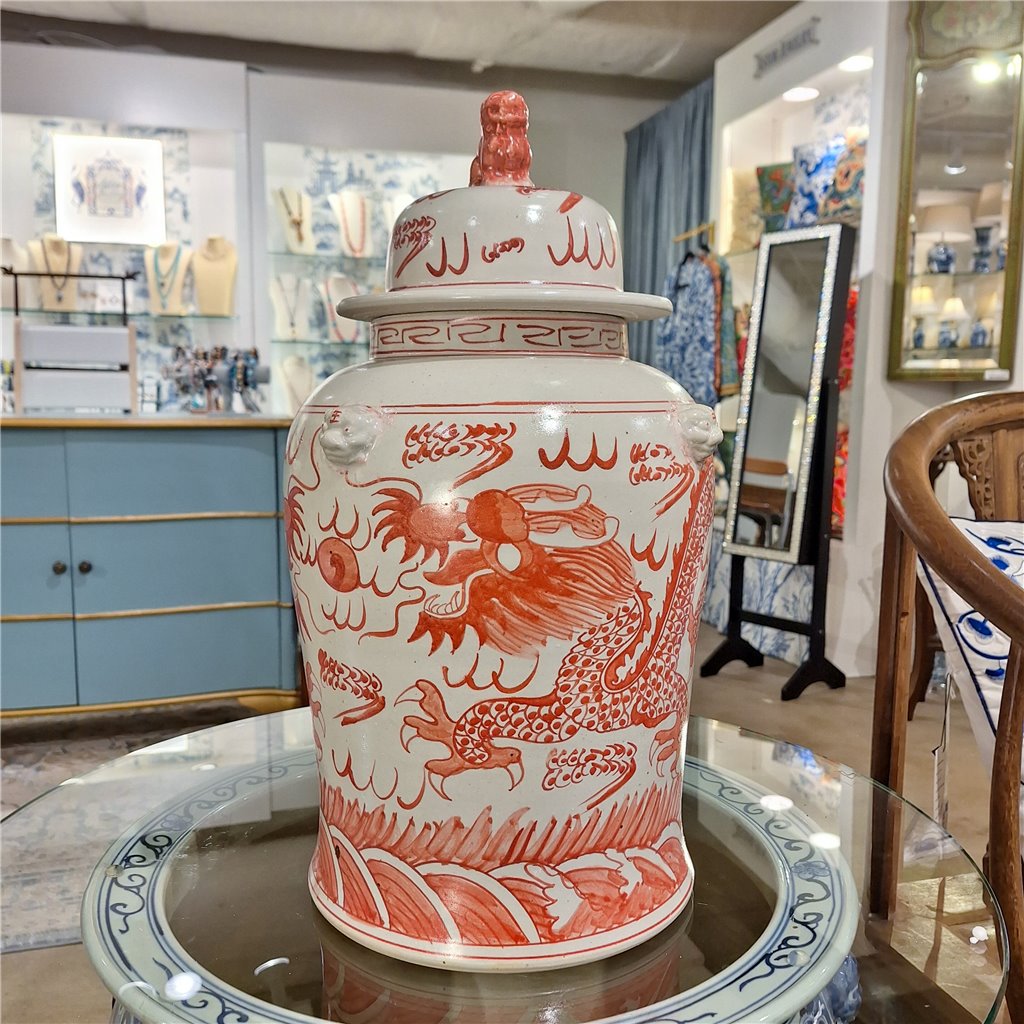 Danny's Fine Porcelain Home Decor Danny's Fine Porcelain Temple Jar Light Red Dragon 51125